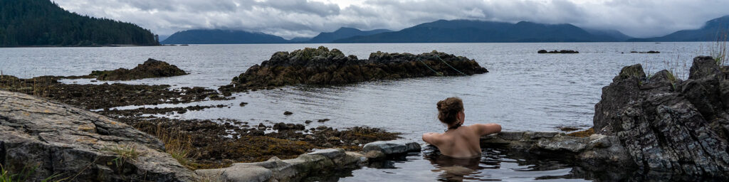 A rebuilt hot pool overlooking Juan Perez Sound on G̱andll K'in Gwaay.yaay (Hotspring Island)